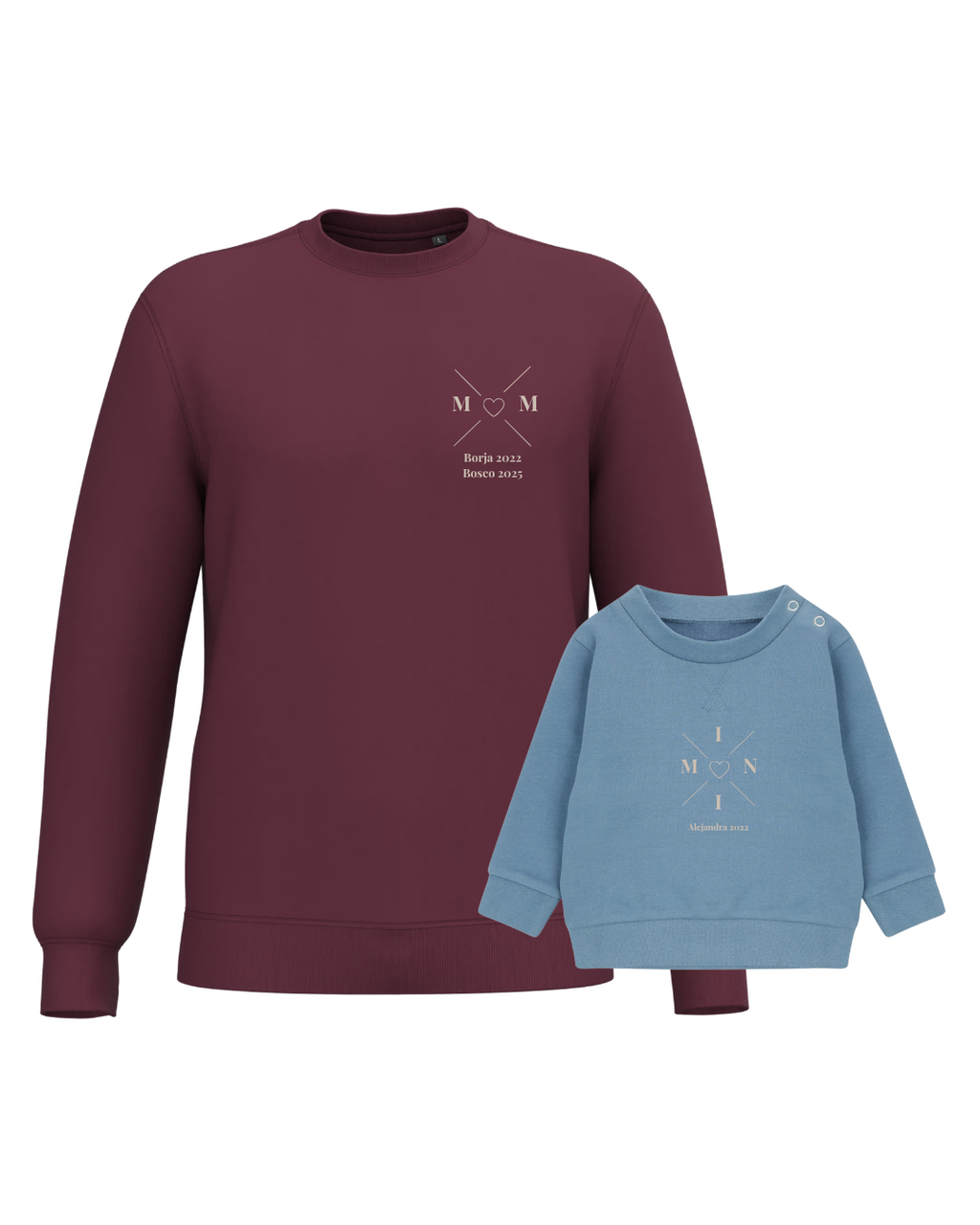 Pack sudaderas MOM y MINI bebé cruz corazón (hasta 36 meses)