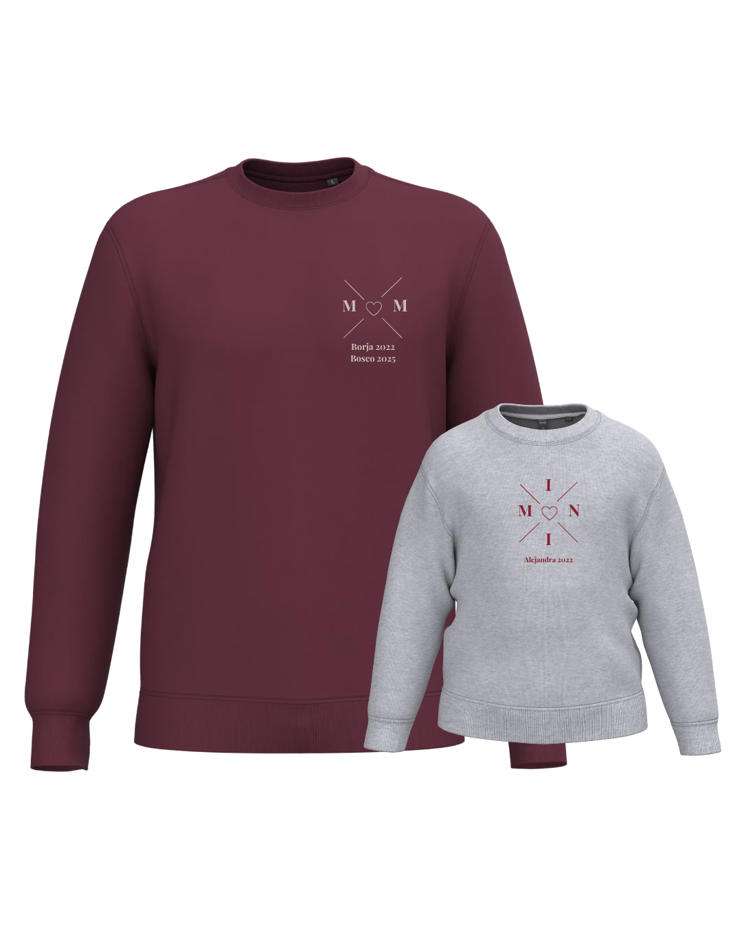 Pack sudaderas MOM y MINI bebé cruz corazón (hasta 36 meses)