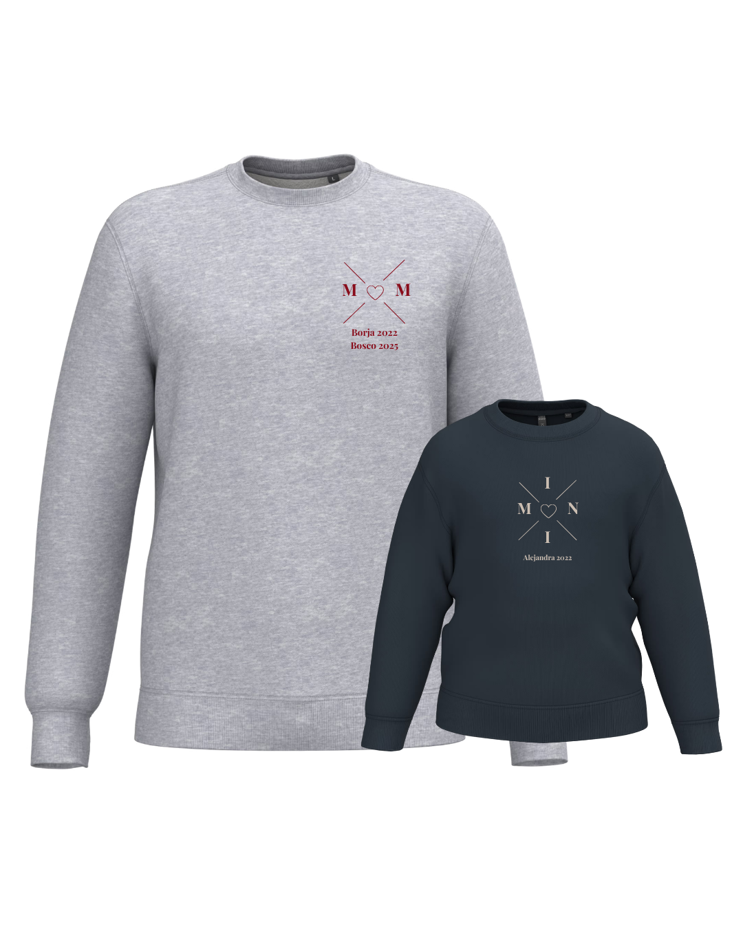 Pack sudaderas MOM y MINI bebé cruz corazón (hasta 36 meses)