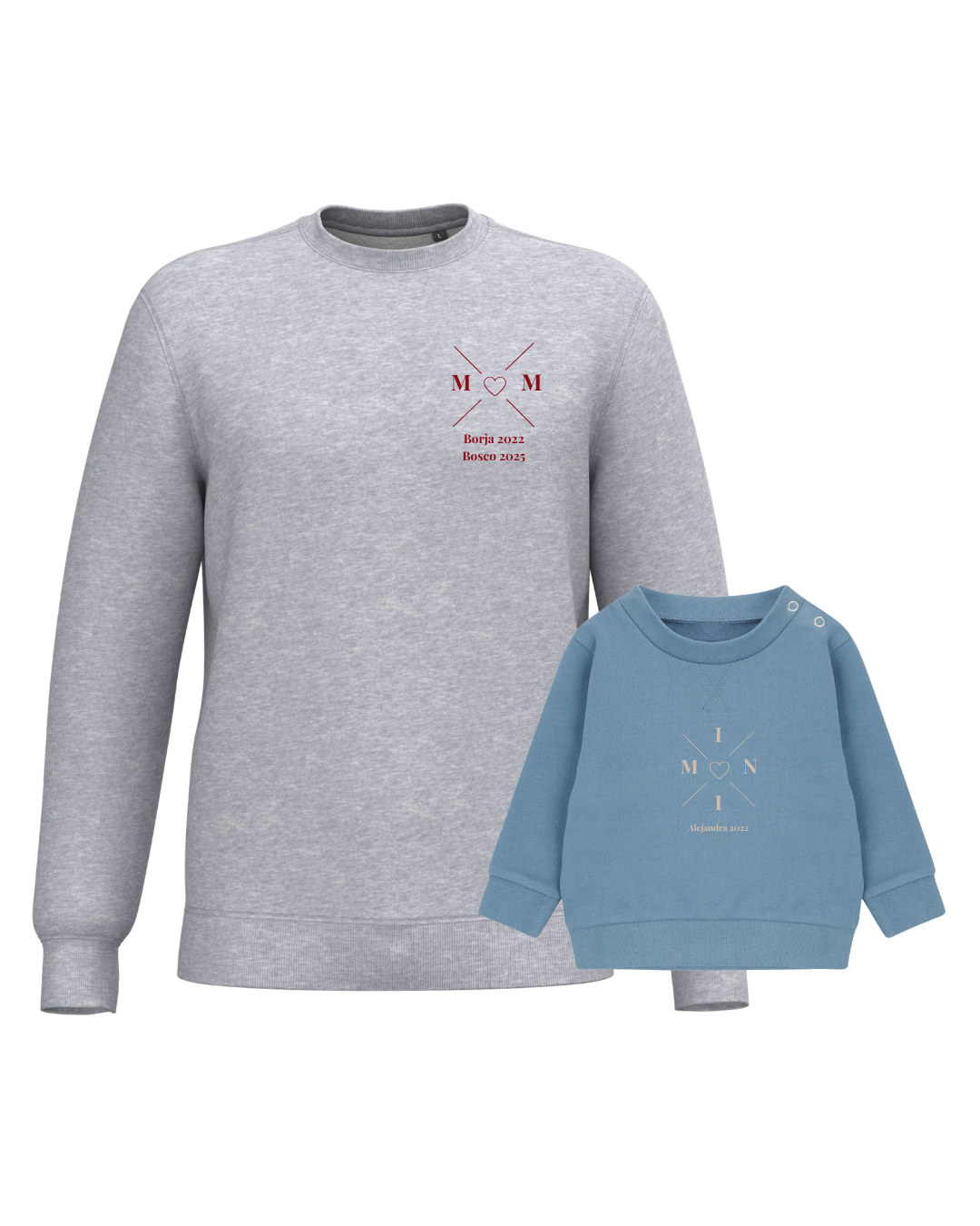 Pack sudaderas MOM y MINI bebé cruz corazón (hasta 36 meses)