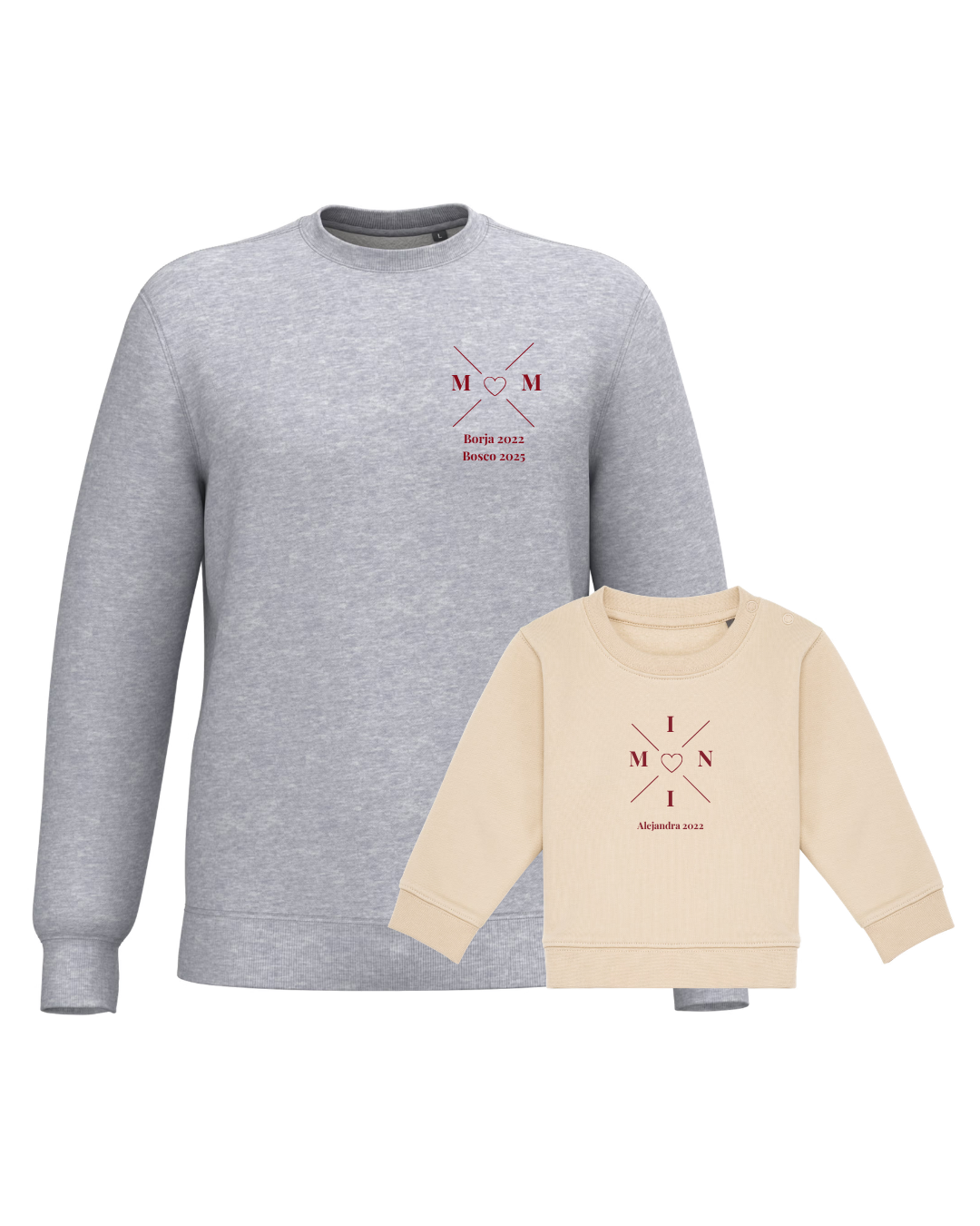 Pack sudaderas MOM y MINI bebé cruz corazón (hasta 36 meses)