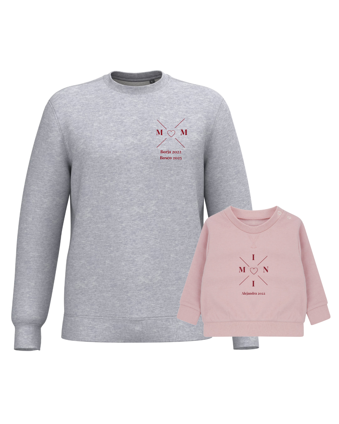 Pack sudaderas MOM y MINI bebé cruz corazón (hasta 36 meses)
