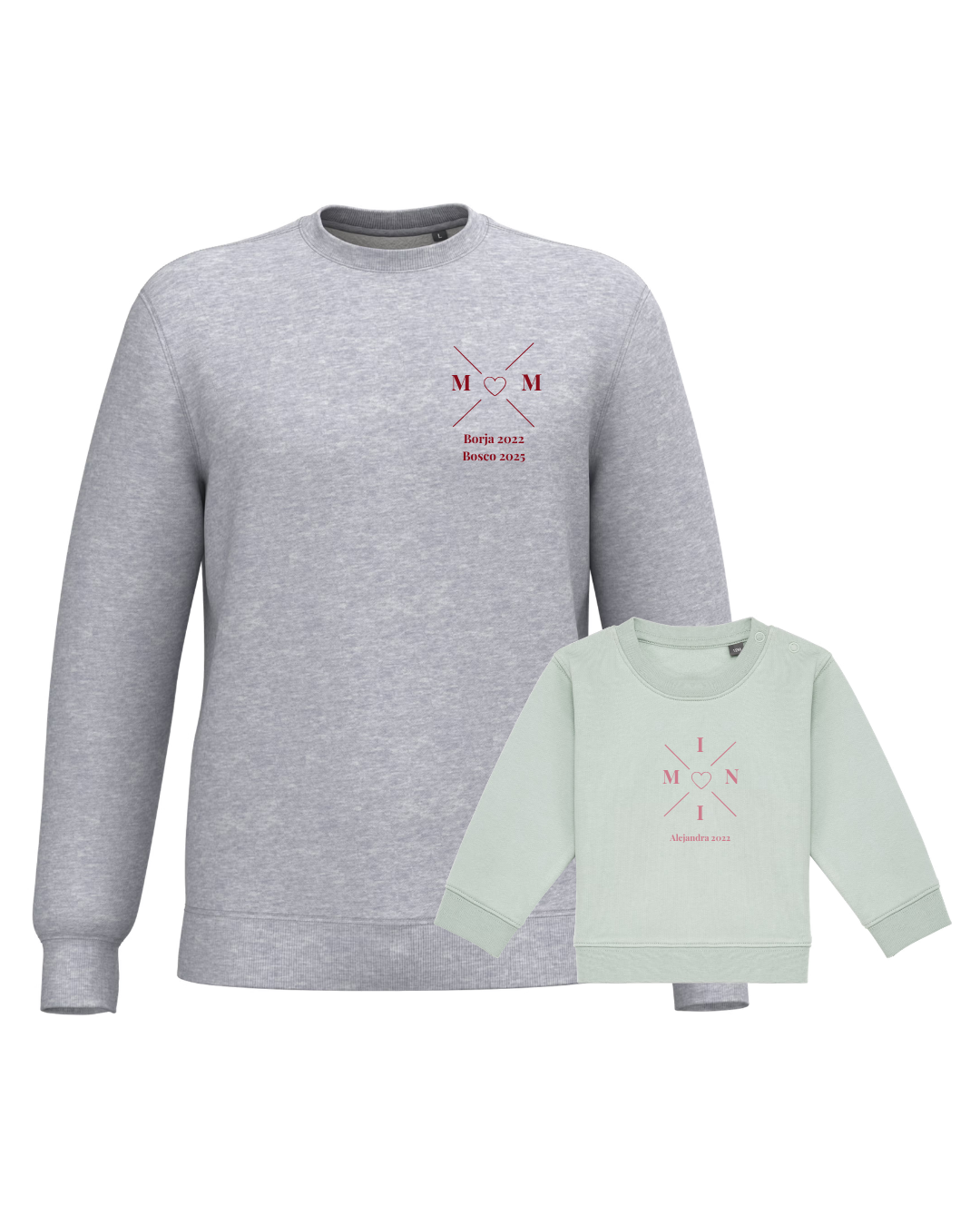 Pack sudaderas MOM y MINI bebé cruz corazón (hasta 36 meses)