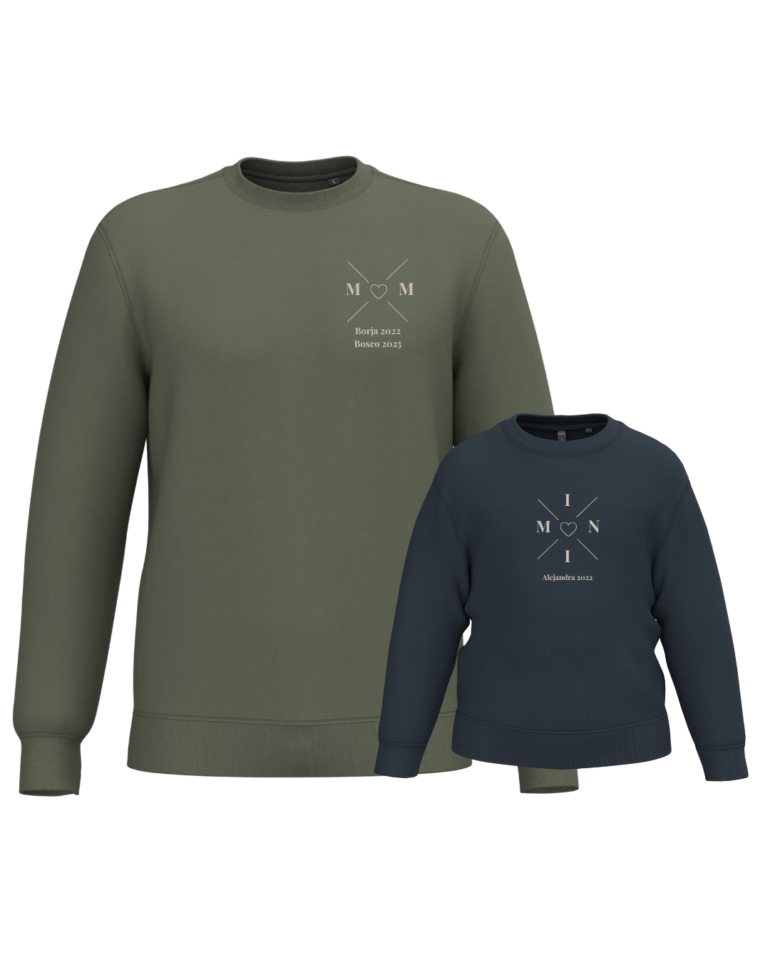 Pack sudaderas MOM y MINI bebé cruz corazón (hasta 36 meses)