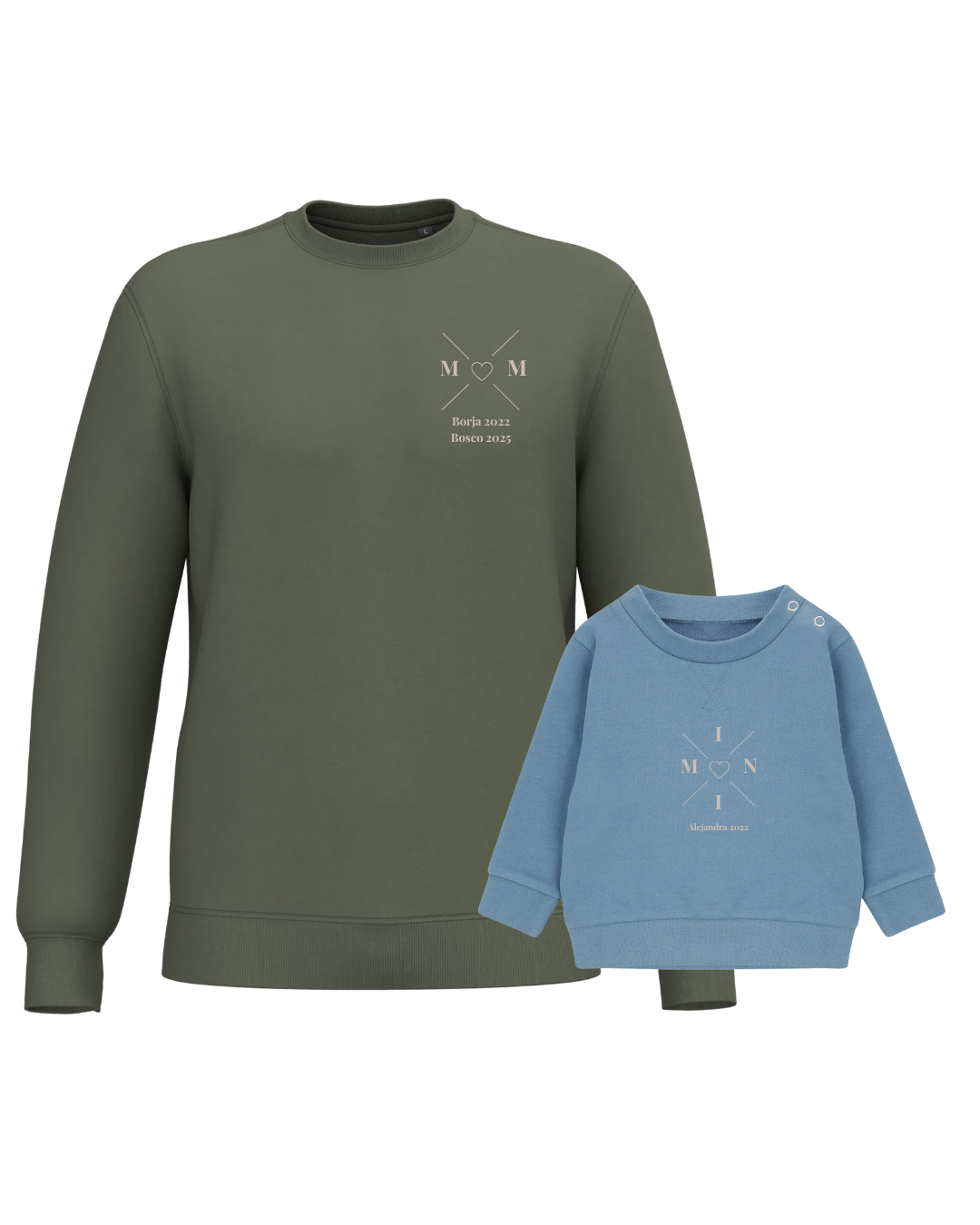 Pack sudaderas MOM y MINI bebé cruz corazón (hasta 36 meses)