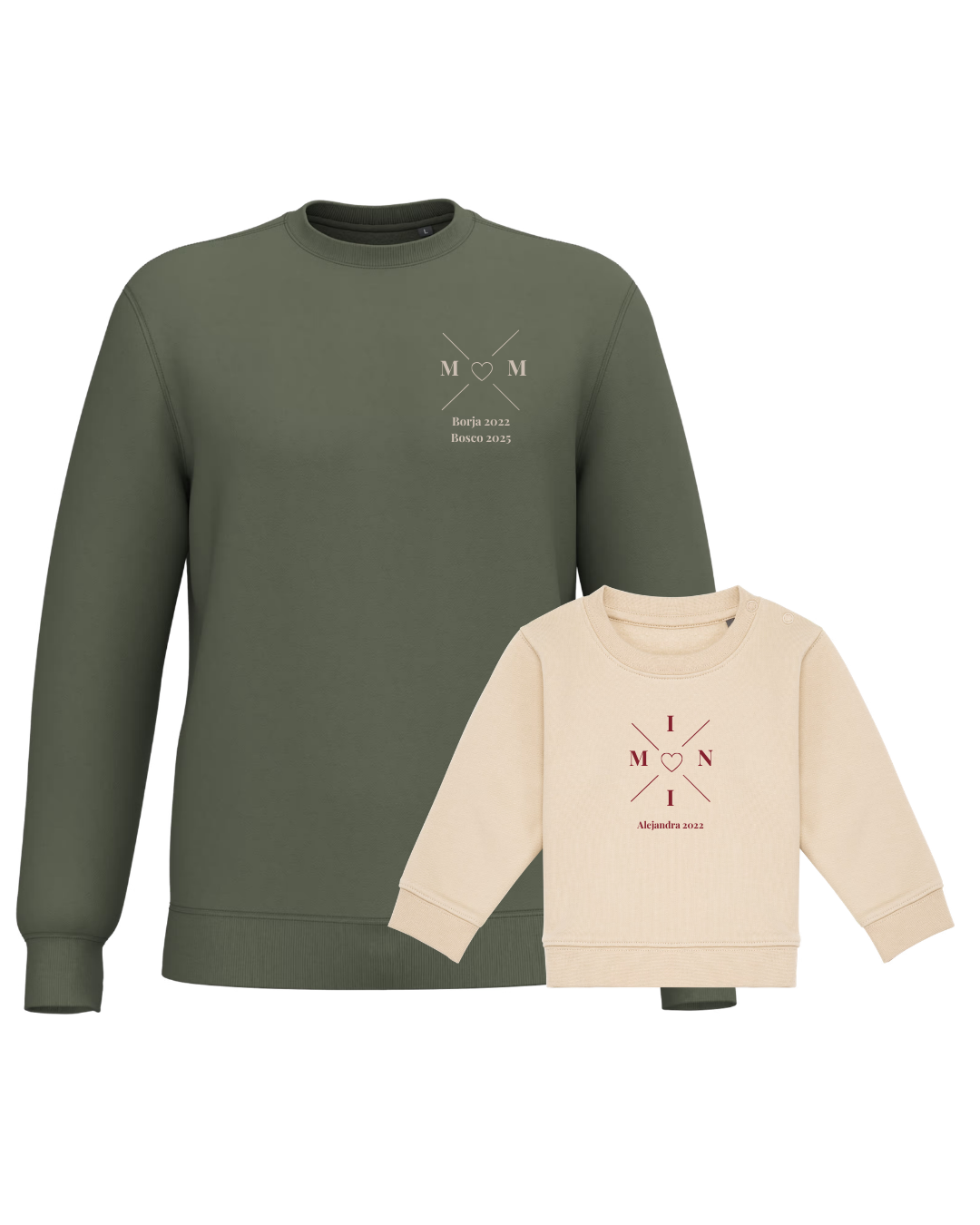 Pack sudaderas MOM y MINI bebé cruz corazón (hasta 36 meses)