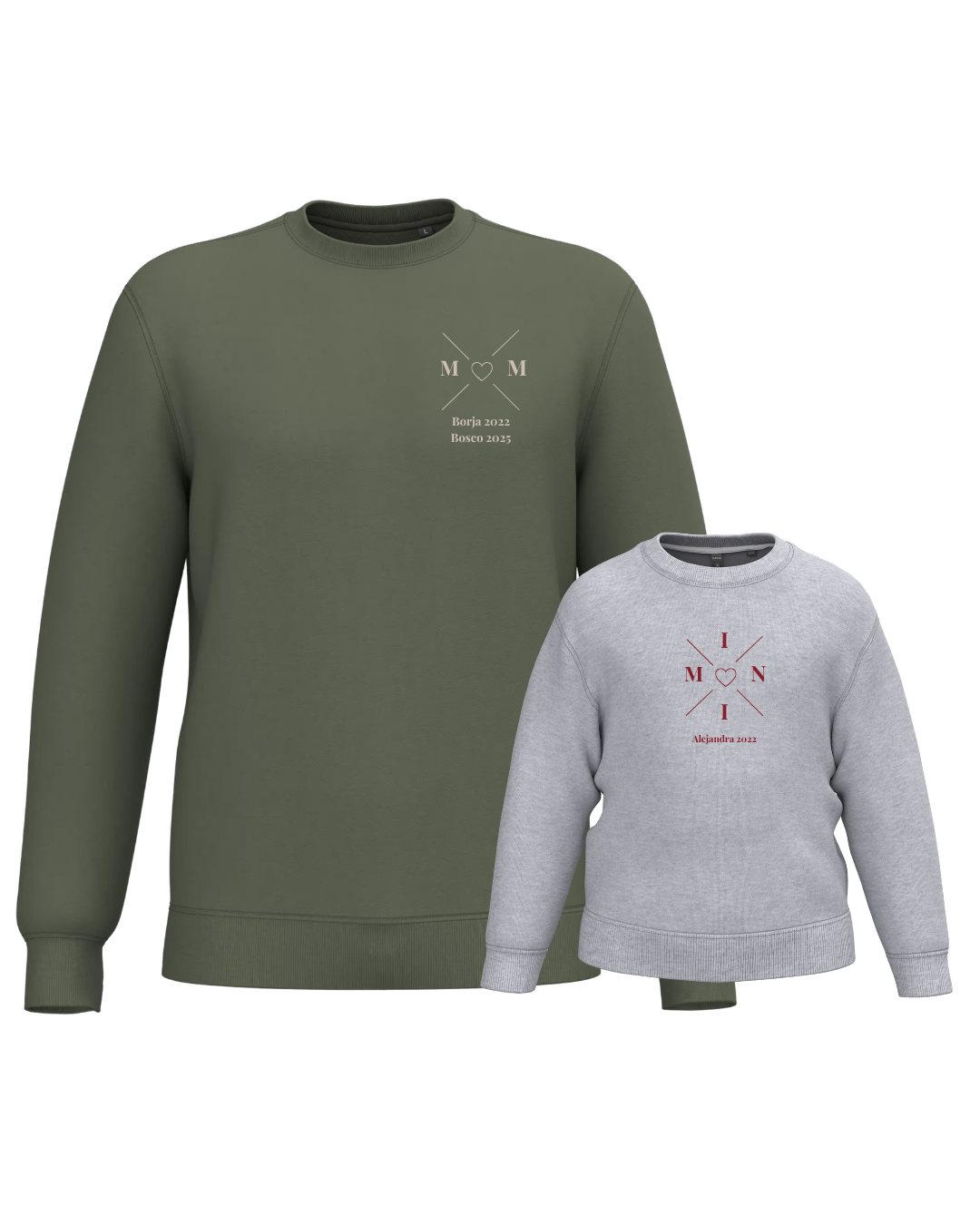 Pack sudaderas MOM y MINI bebé cruz corazón (hasta 36 meses)