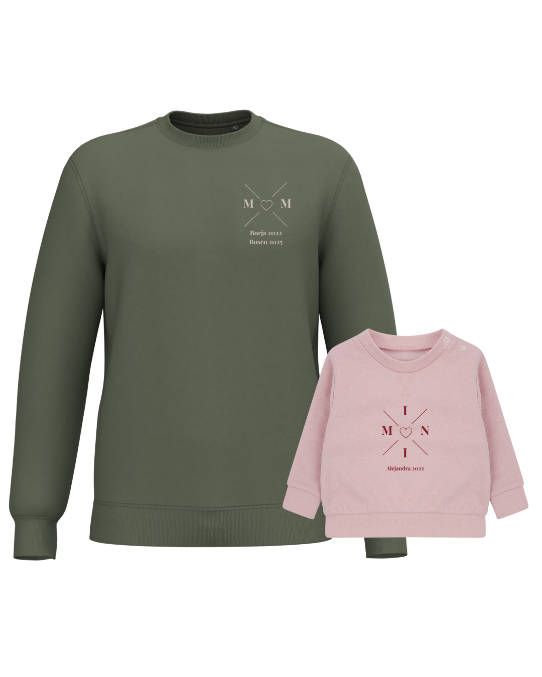 Pack sudaderas MOM y MINI bebé cruz corazón (hasta 36 meses)