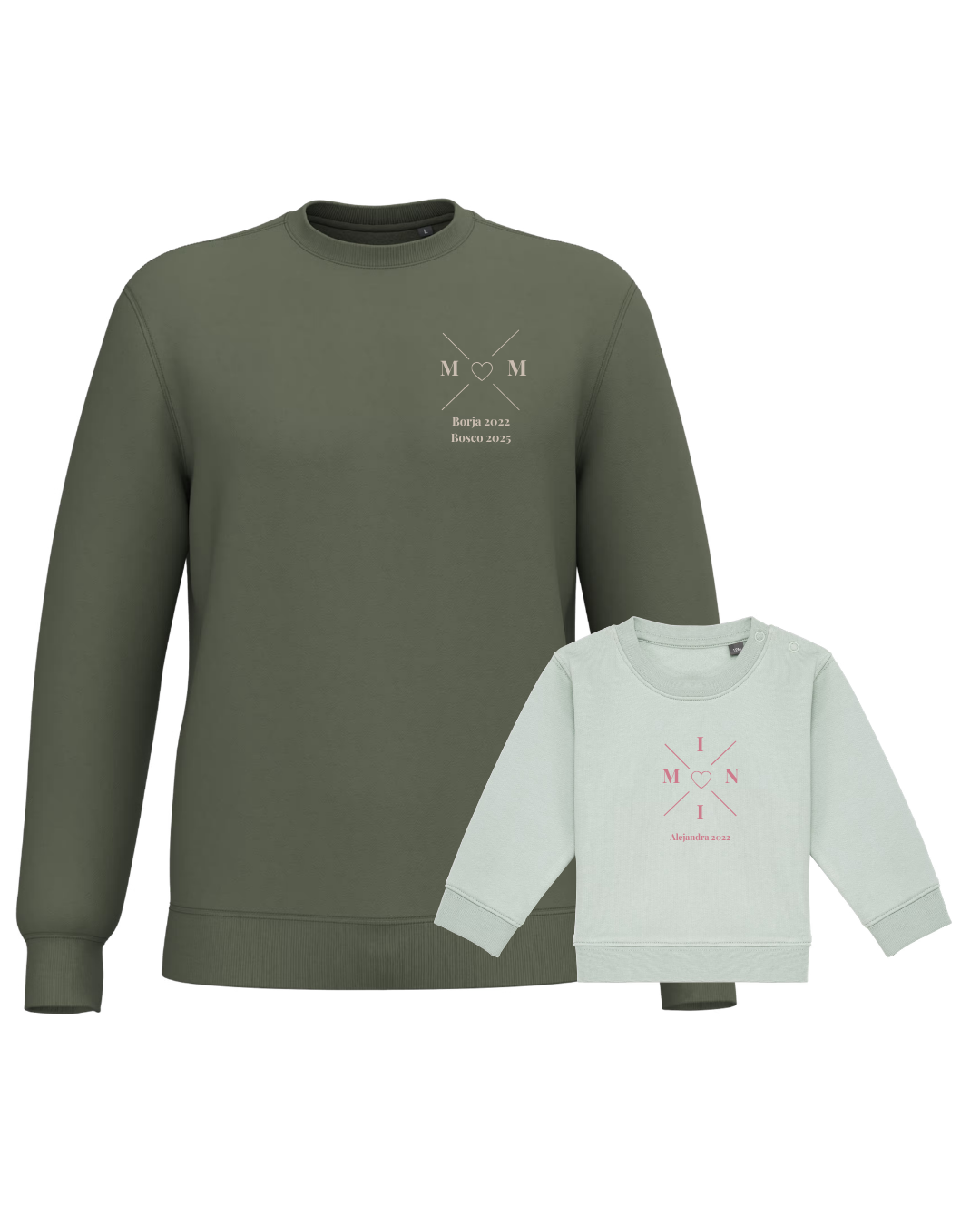 Pack sudaderas MOM y MINI bebé cruz corazón (hasta 36 meses)