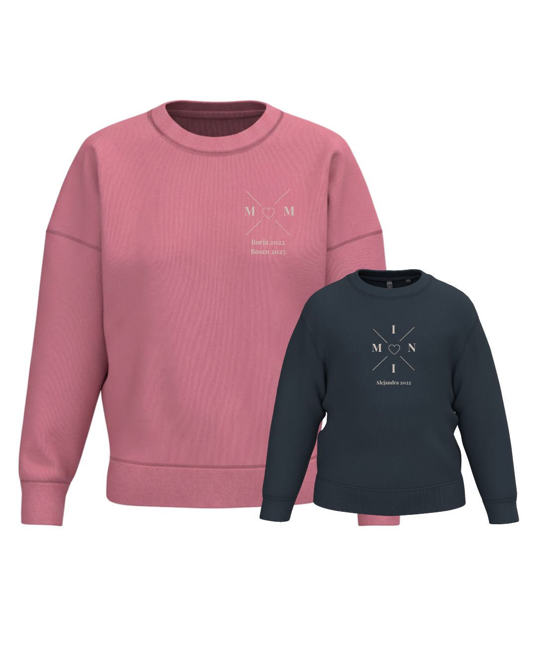 Pack sudaderas MOM y MINI bebé cruz corazón (hasta 36 meses)