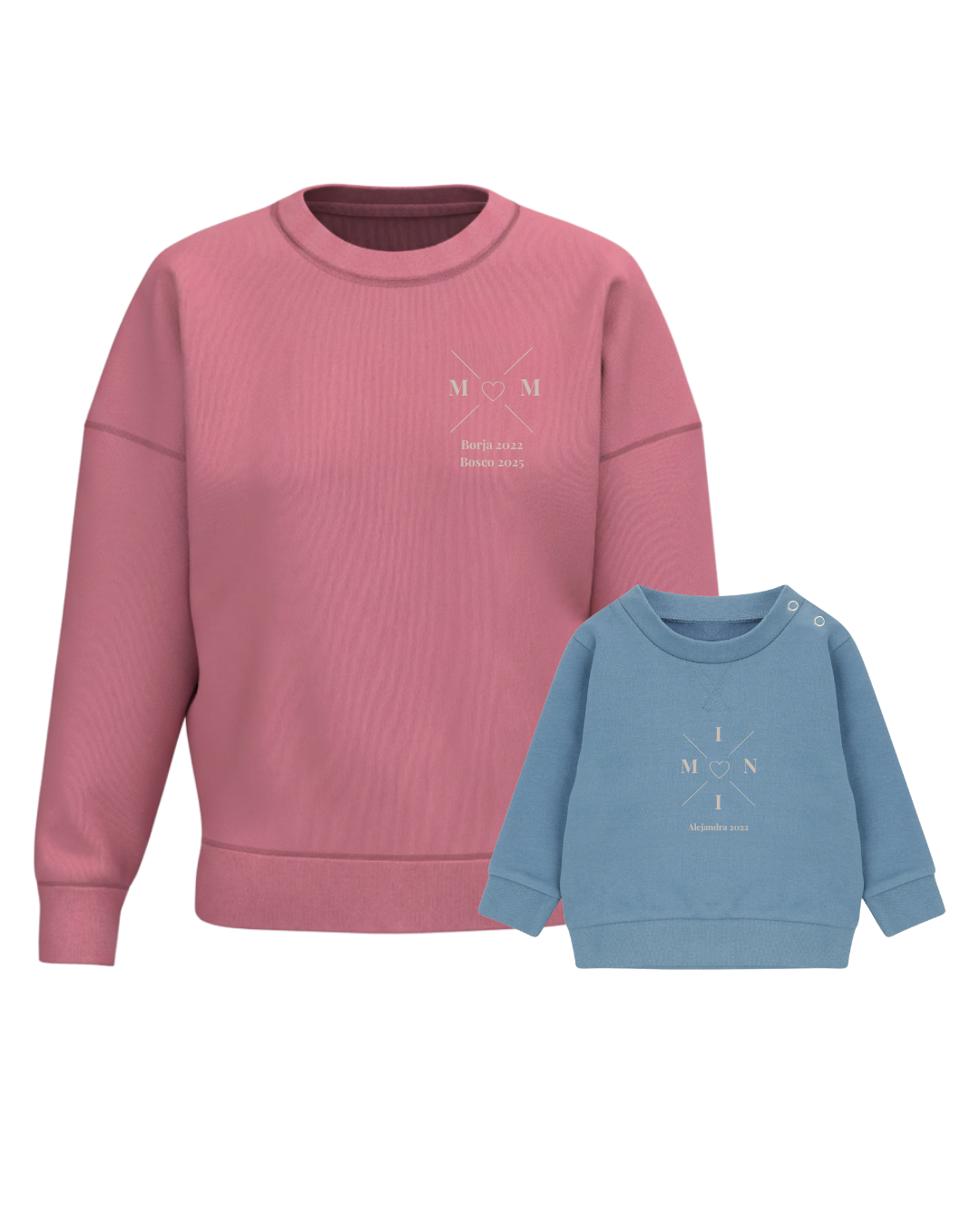 Pack sudaderas MOM y MINI bebé cruz corazón (hasta 36 meses)