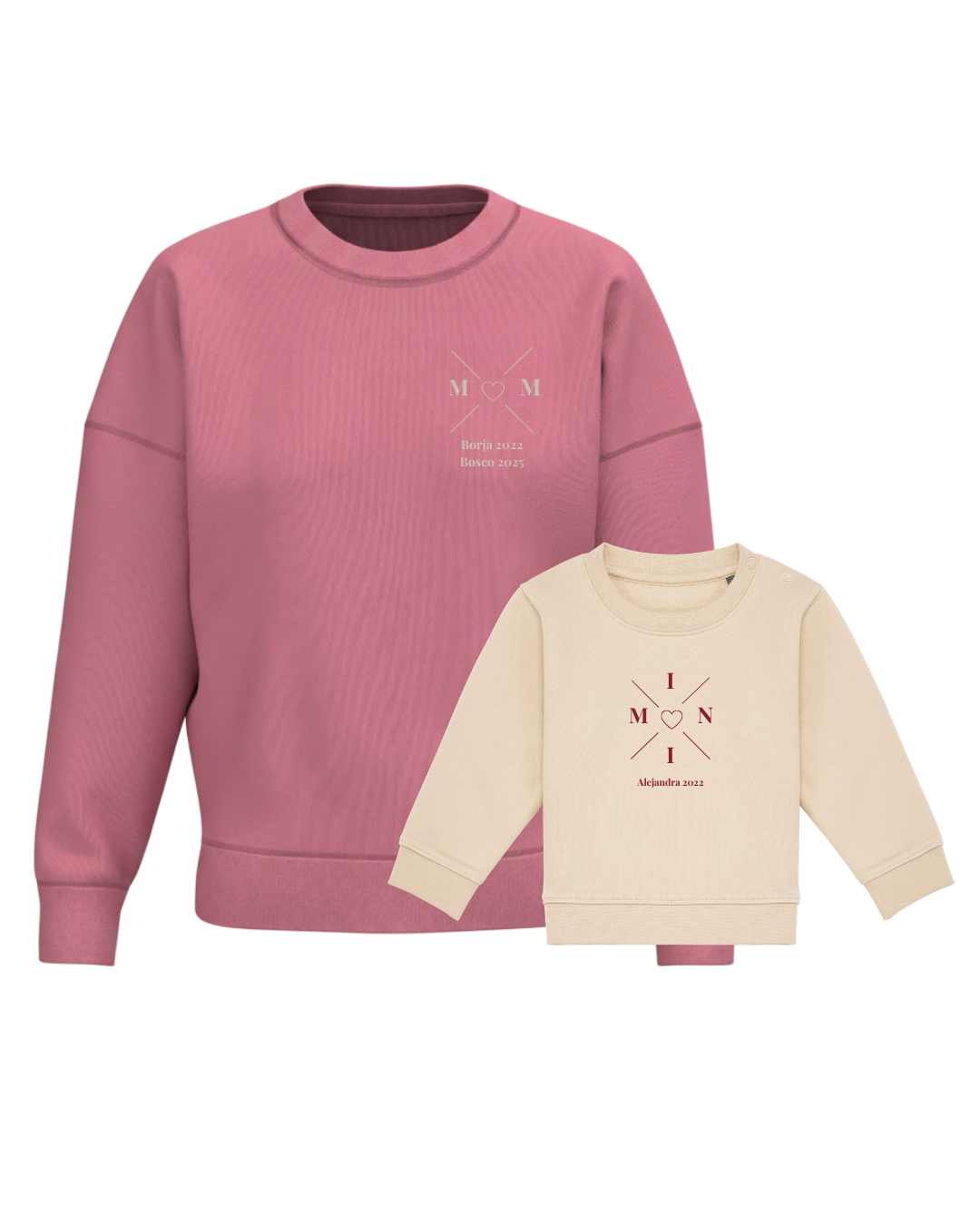 Pack sudaderas MOM y MINI bebé cruz corazón (hasta 36 meses)