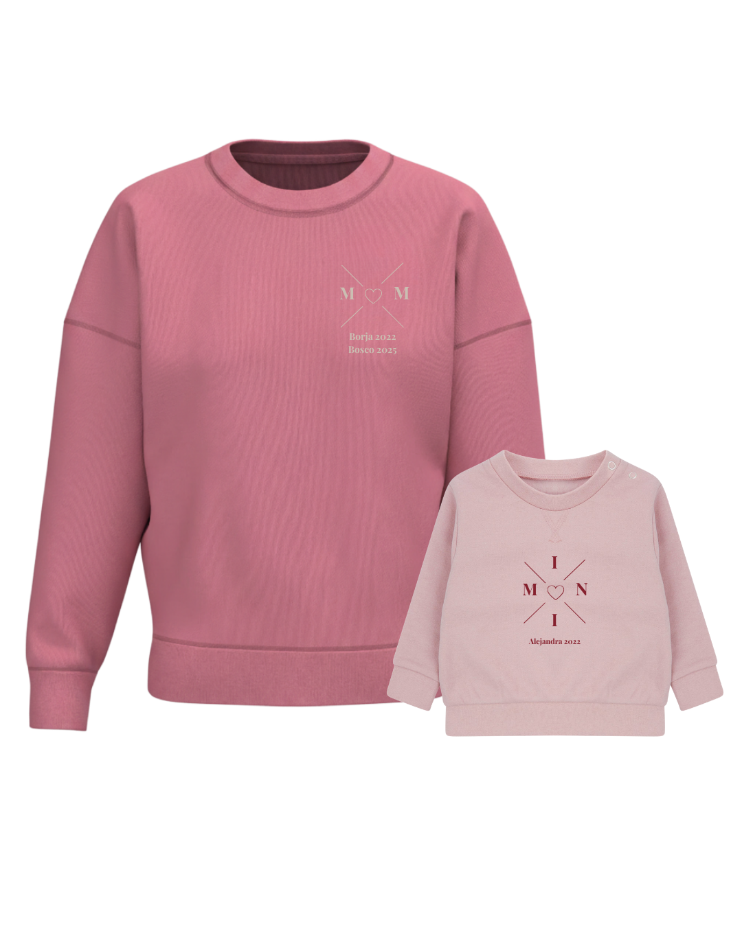 Pack sudaderas MOM y MINI bebé cruz corazón (hasta 36 meses)