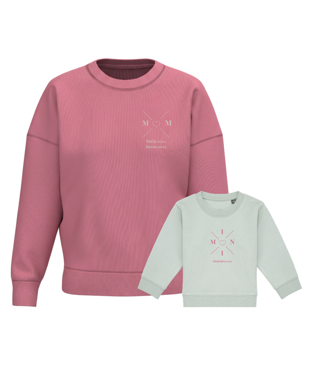 Pack sudaderas MOM y MINI bebé cruz corazón (hasta 36 meses)