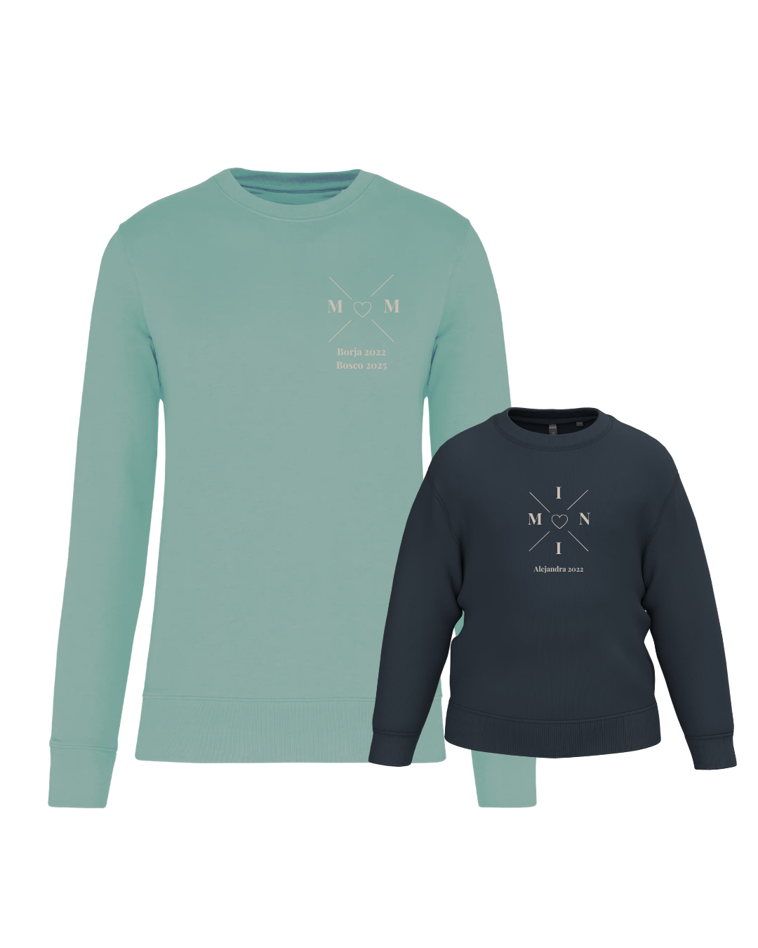 Pack sudaderas MOM y MINI bebé cruz corazón (hasta 36 meses)