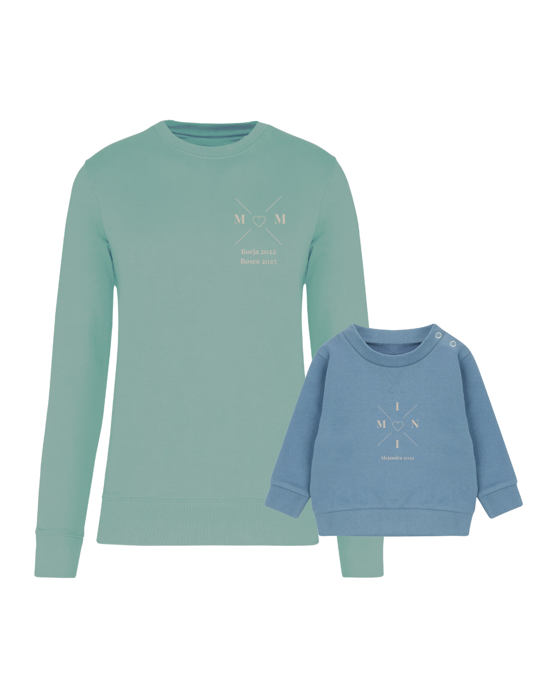 Pack sudaderas MOM y MINI bebé cruz corazón (hasta 36 meses)