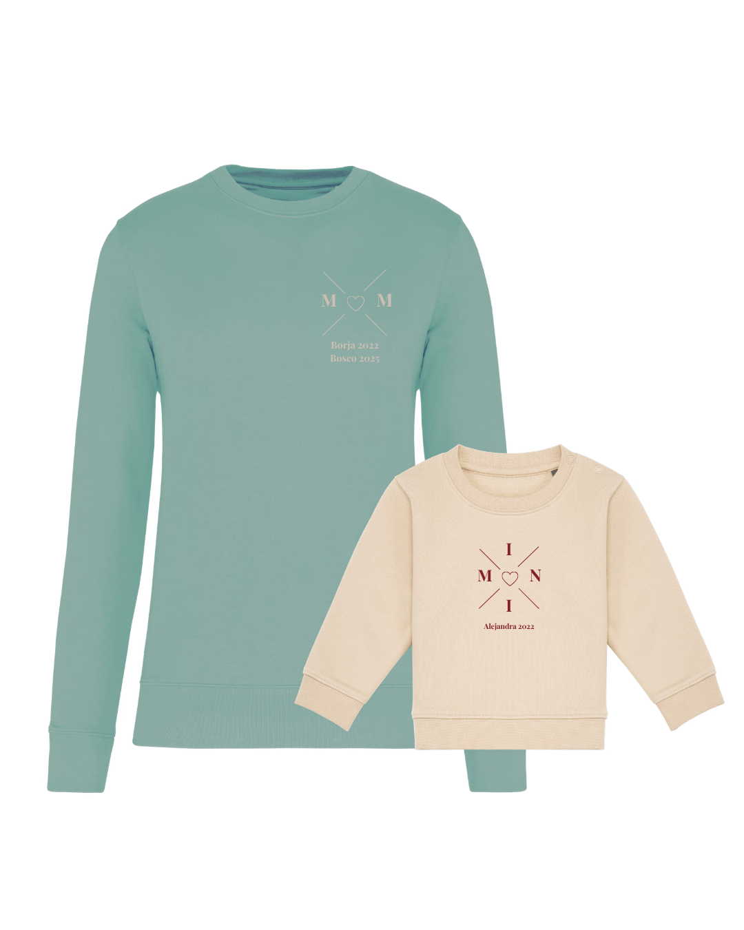 Pack sudaderas MOM y MINI bebé cruz corazón (hasta 36 meses)