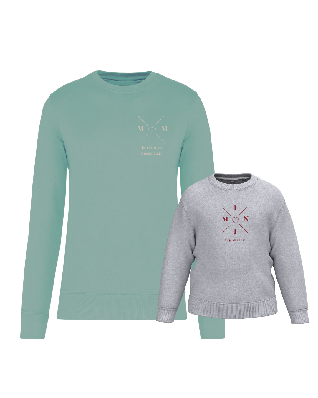 Pack sudaderas MOM y MINI bebé cruz corazón (hasta 36 meses)