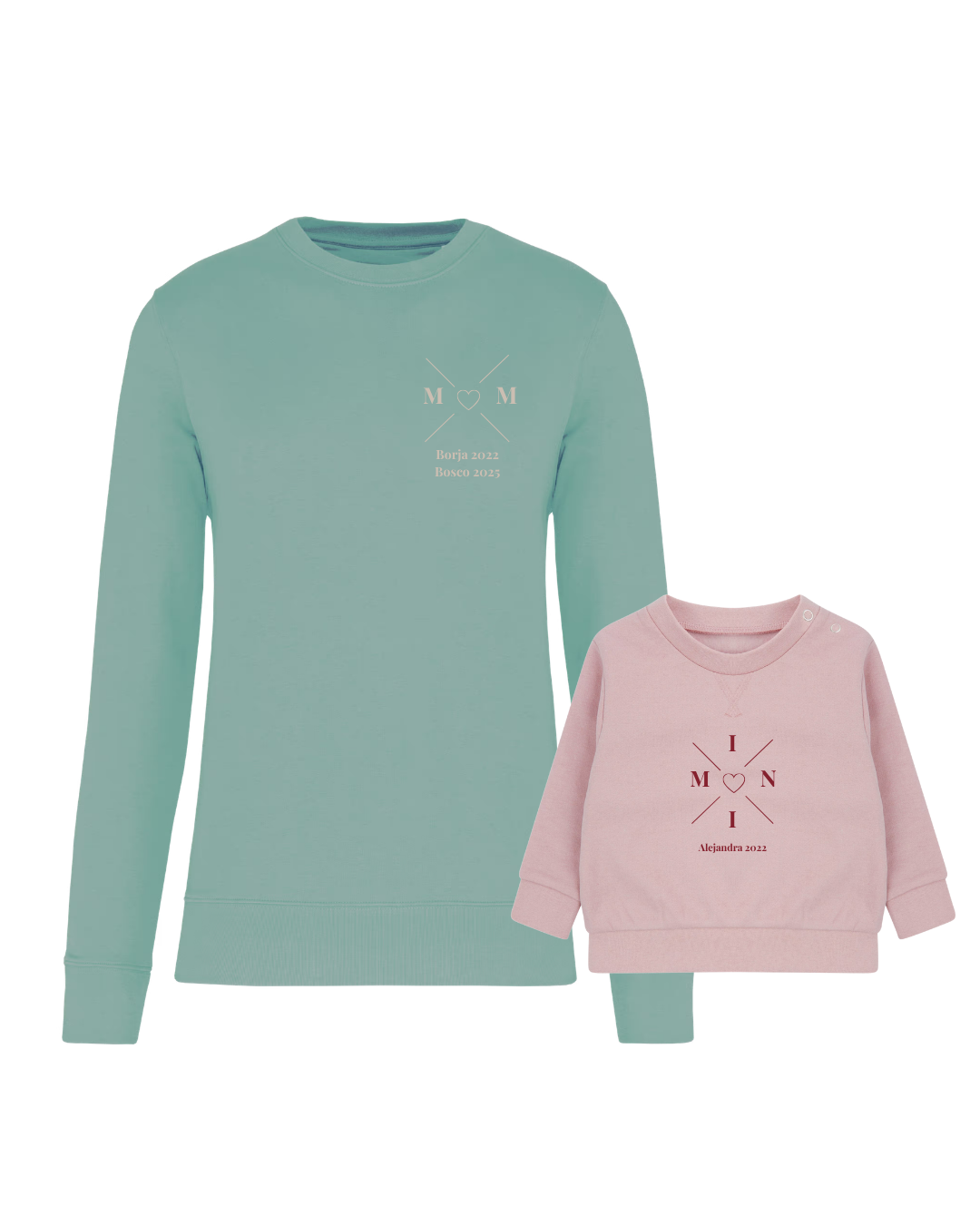 Pack sudaderas MOM y MINI bebé cruz corazón (hasta 36 meses)