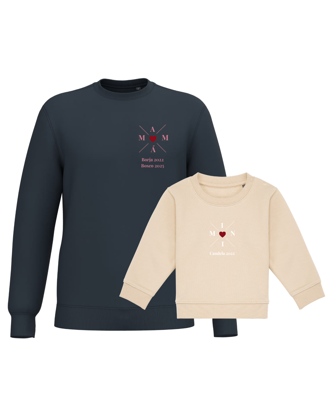 Pack Bebé y Mamá Sudaderas personalizadas Cross Mom (corazón)