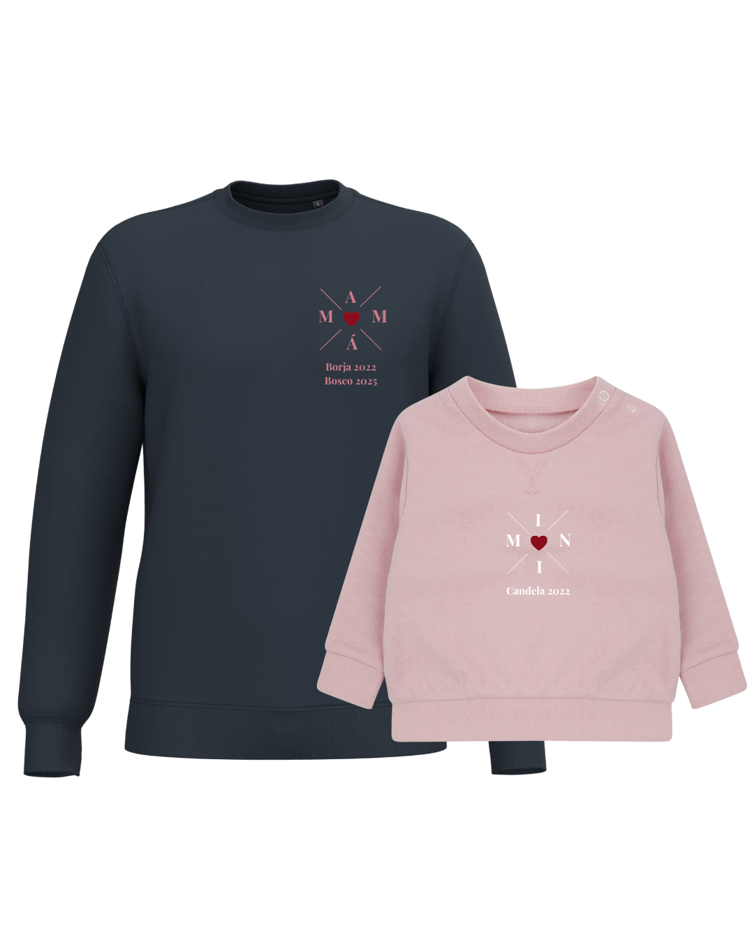 Pack Bebé y Mamá Sudaderas personalizadas Cross Mom (corazón)