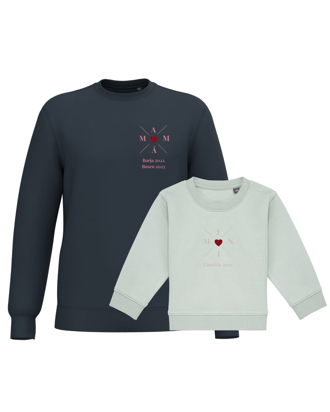 Pack Bebé y Mamá Sudaderas personalizadas Cross Mom (corazón)