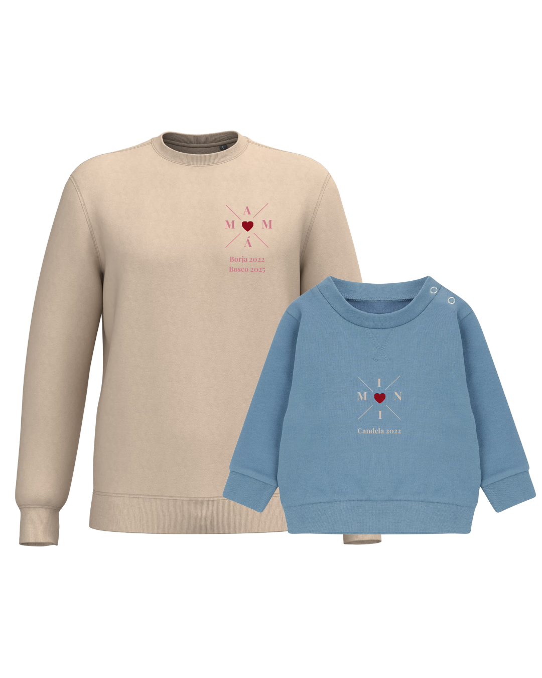 Pack Bebé y Mamá Sudaderas personalizadas Cross Mom (corazón)