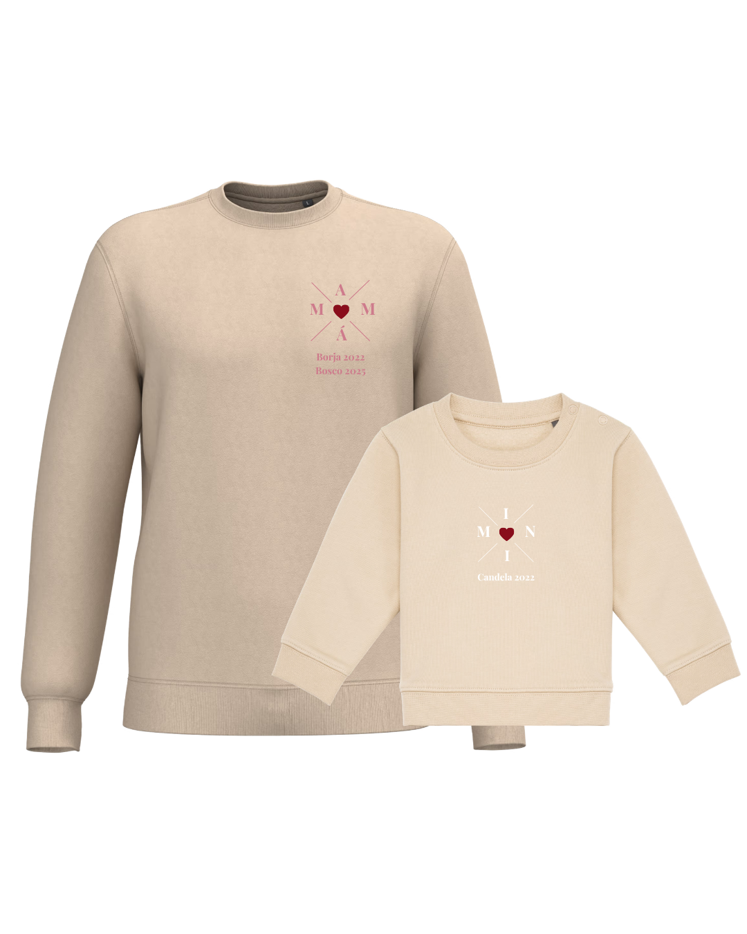 Pack Bebé y Mamá Sudaderas personalizadas Cross Mom (corazón)