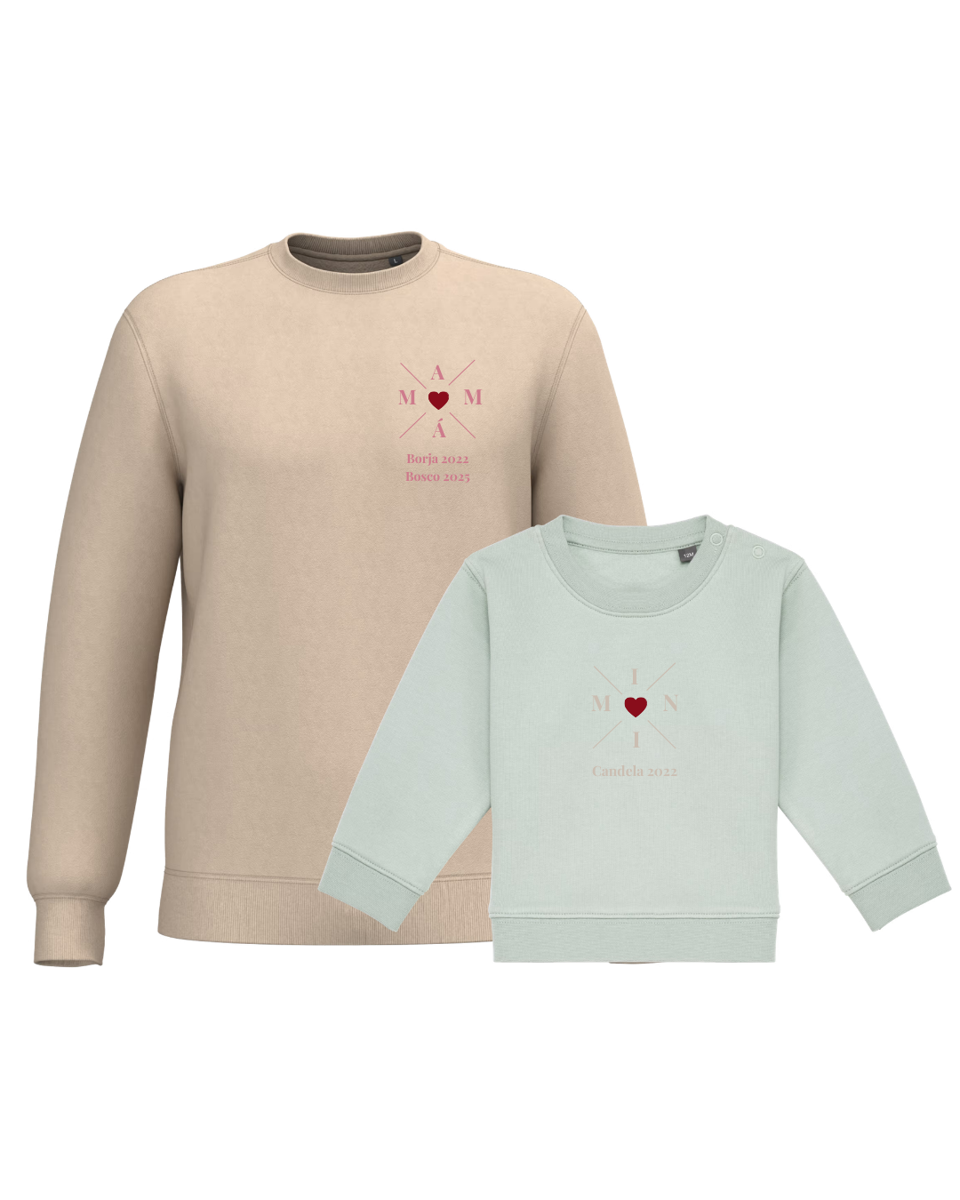 Pack Bebé y Mamá Sudaderas personalizadas Cross Mom (corazón)