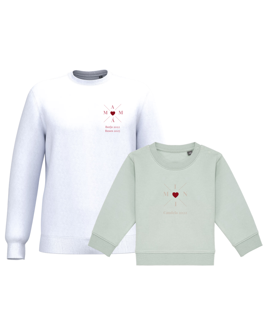 Pack Bebé y Mamá Sudaderas personalizadas Cross Mom (corazón)