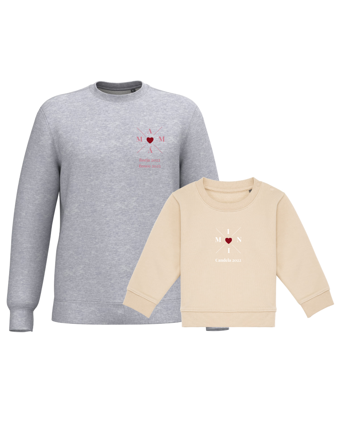 Pack Bebé y Mamá Sudaderas personalizadas Cross Mom (corazón)