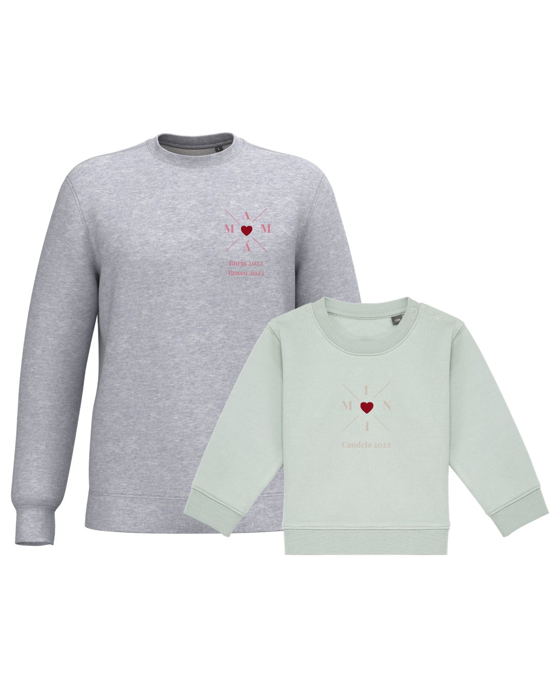 Pack Bebé y Mamá Sudaderas personalizadas Cross Mom (corazón)