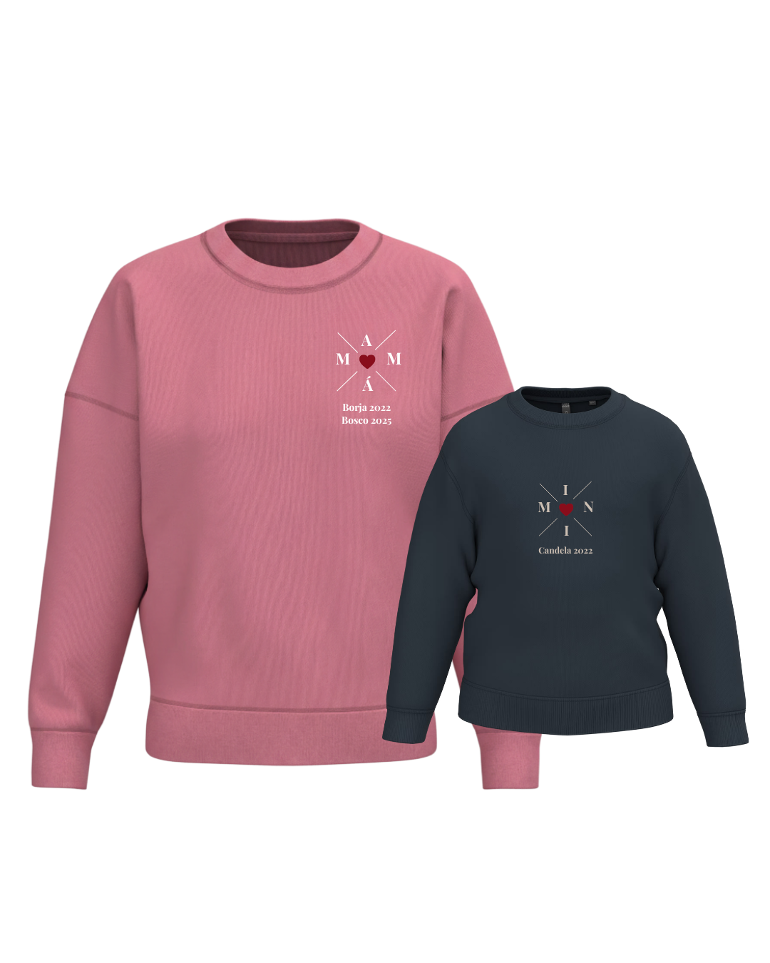 Pack Bebé y Mamá Sudaderas personalizadas Cross Mom (corazón)