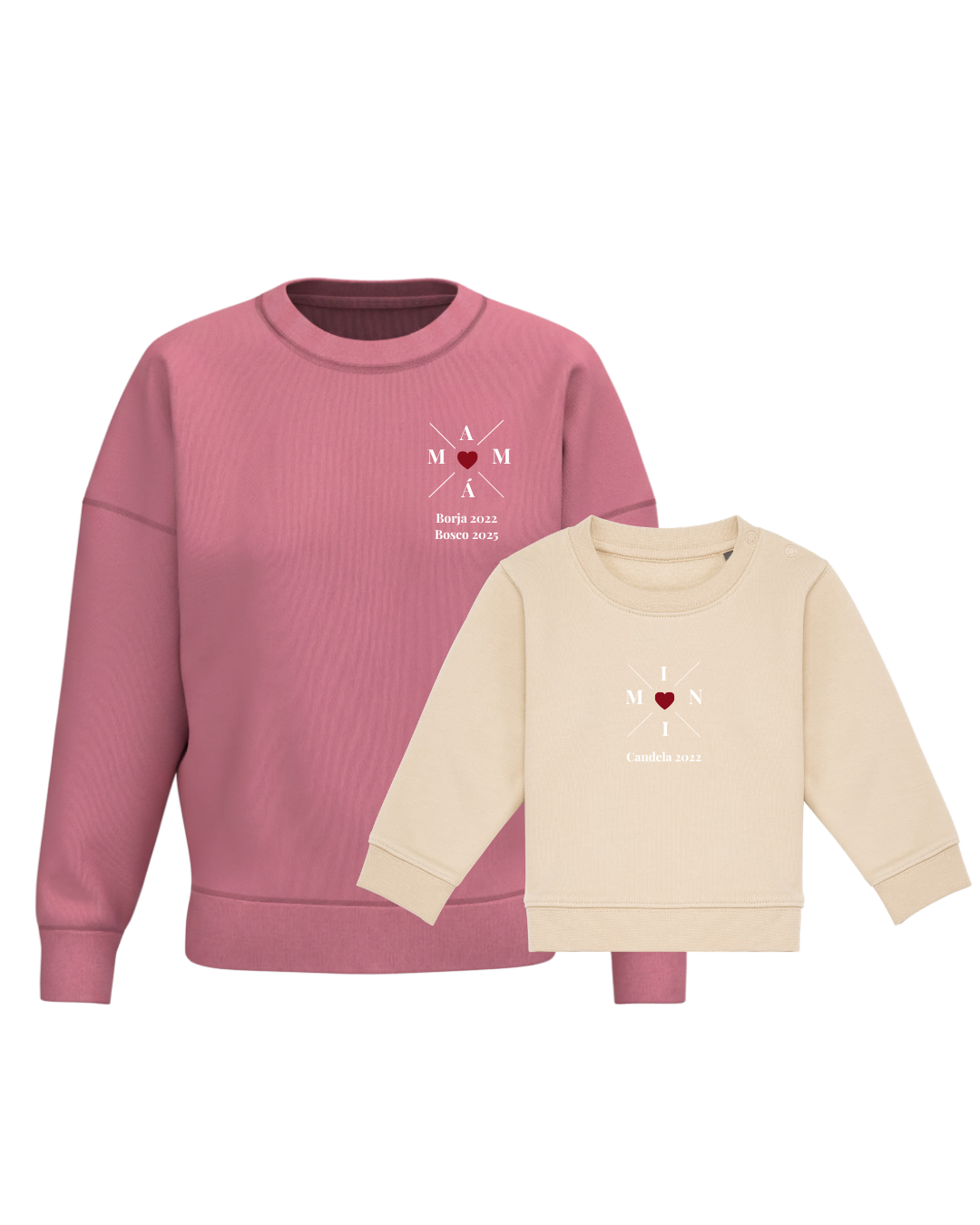 Pack Bebé y Mamá Sudaderas personalizadas Cross Mom (corazón)