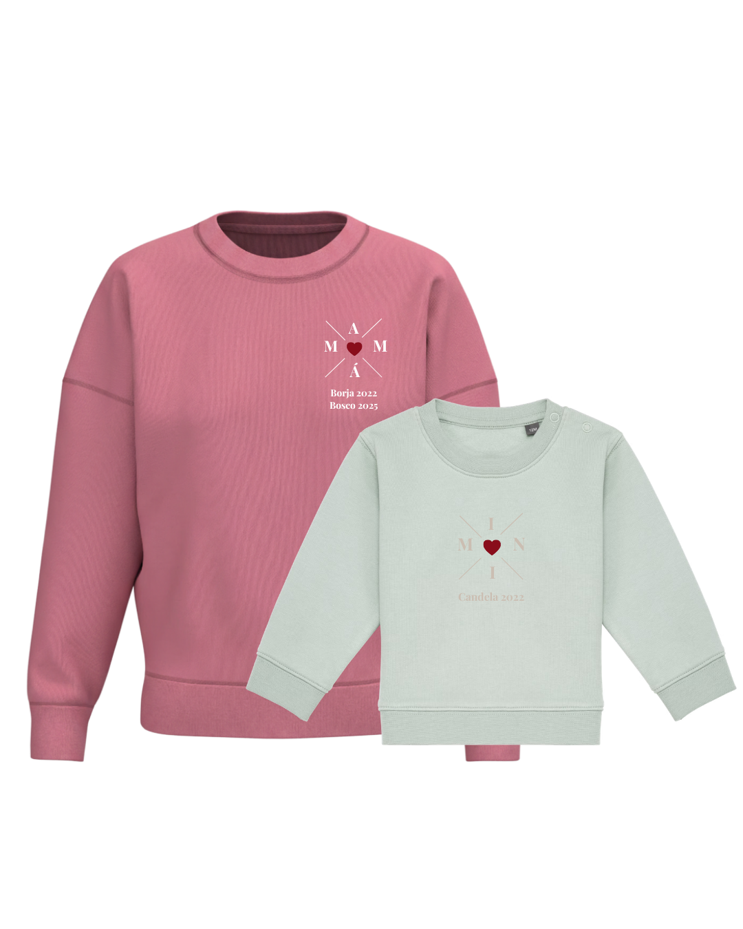 Pack Bebé y Mamá Sudaderas personalizadas Cross Mom (corazón)