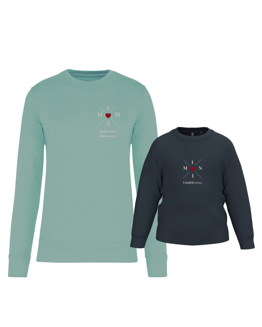 Pack Bebé y Mamá Sudaderas personalizadas Cross Mom (corazón)