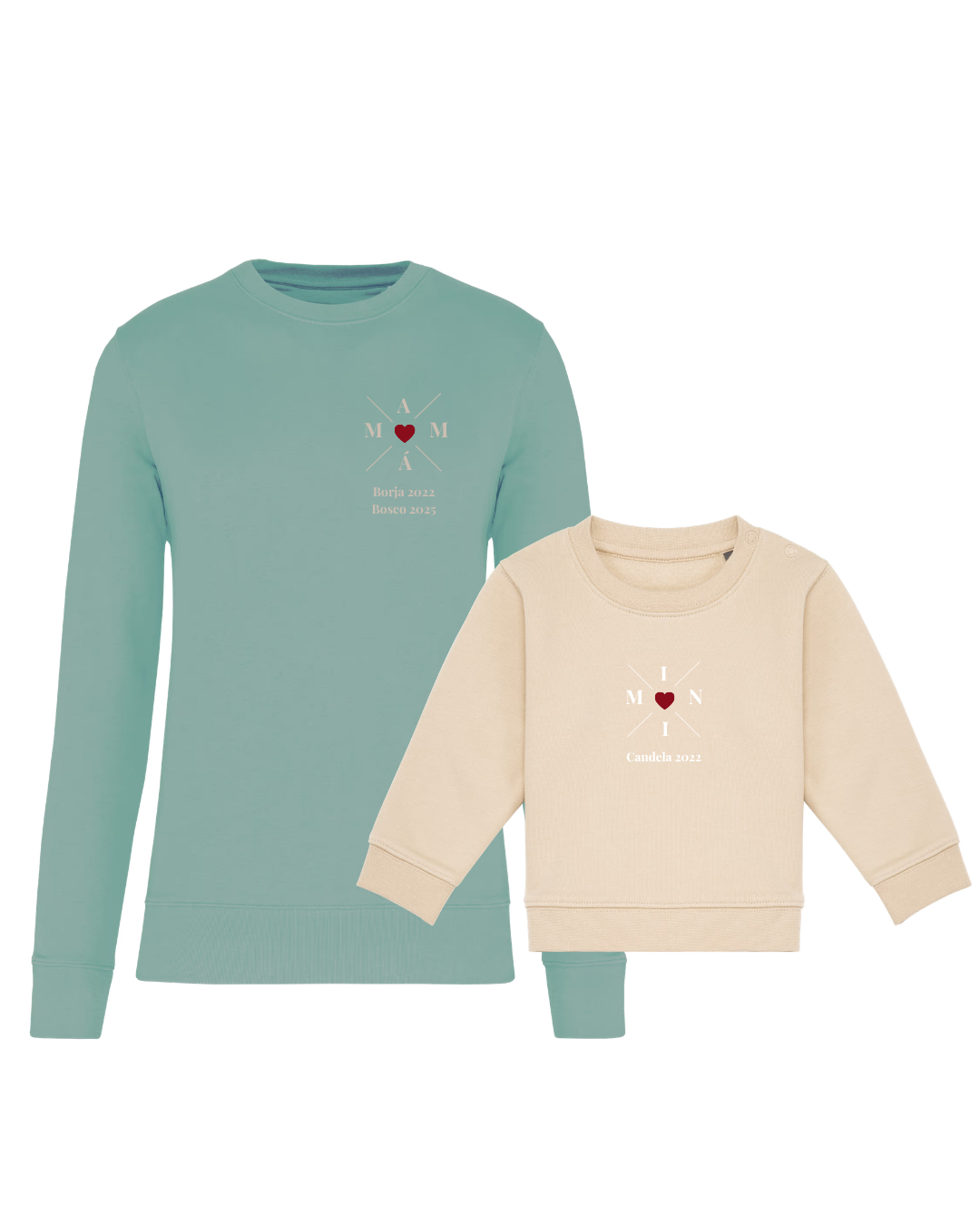 Pack Bebé y Mamá Sudaderas personalizadas Cross Mom (corazón)