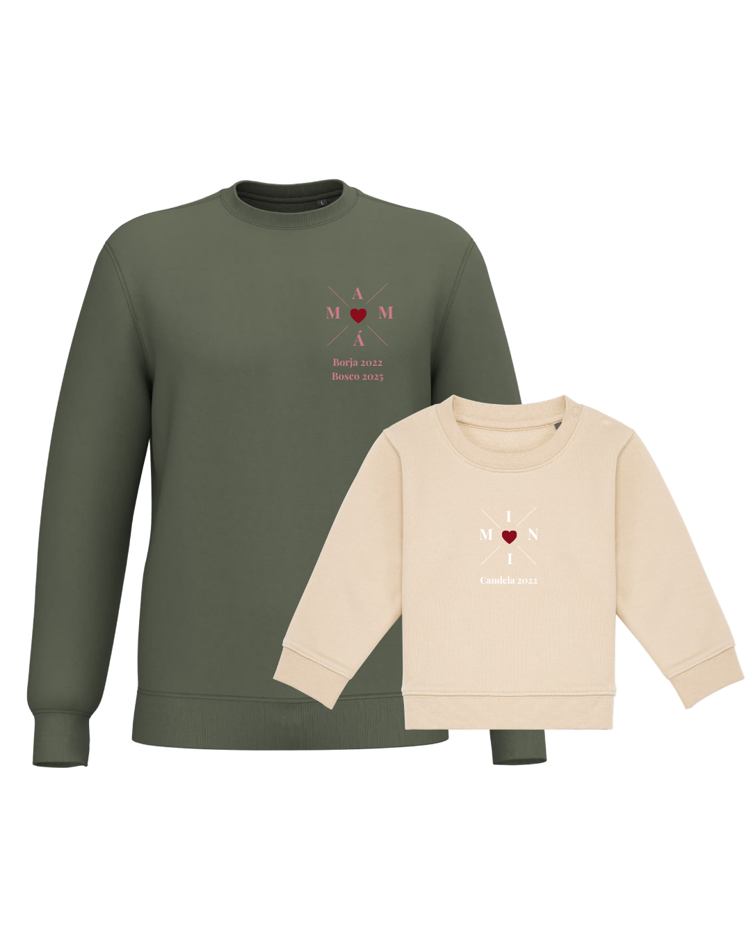 Pack Bebé y Mamá Sudaderas personalizadas Cross Mom (corazón)