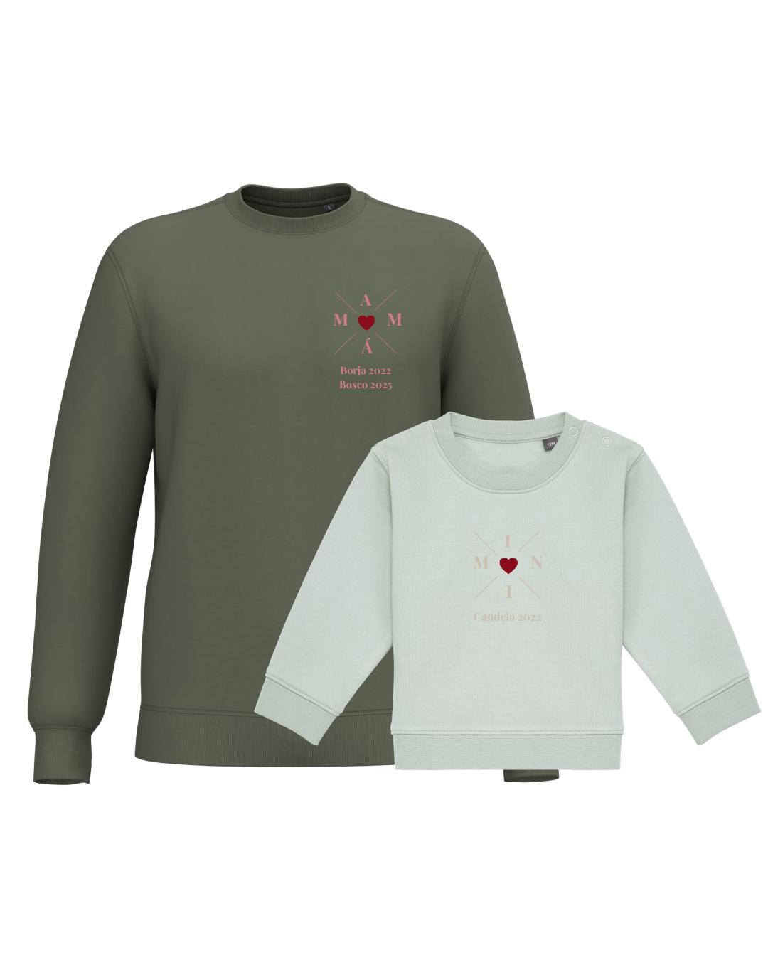 Pack Bebé y Mamá Sudaderas personalizadas Cross Mom (corazón)