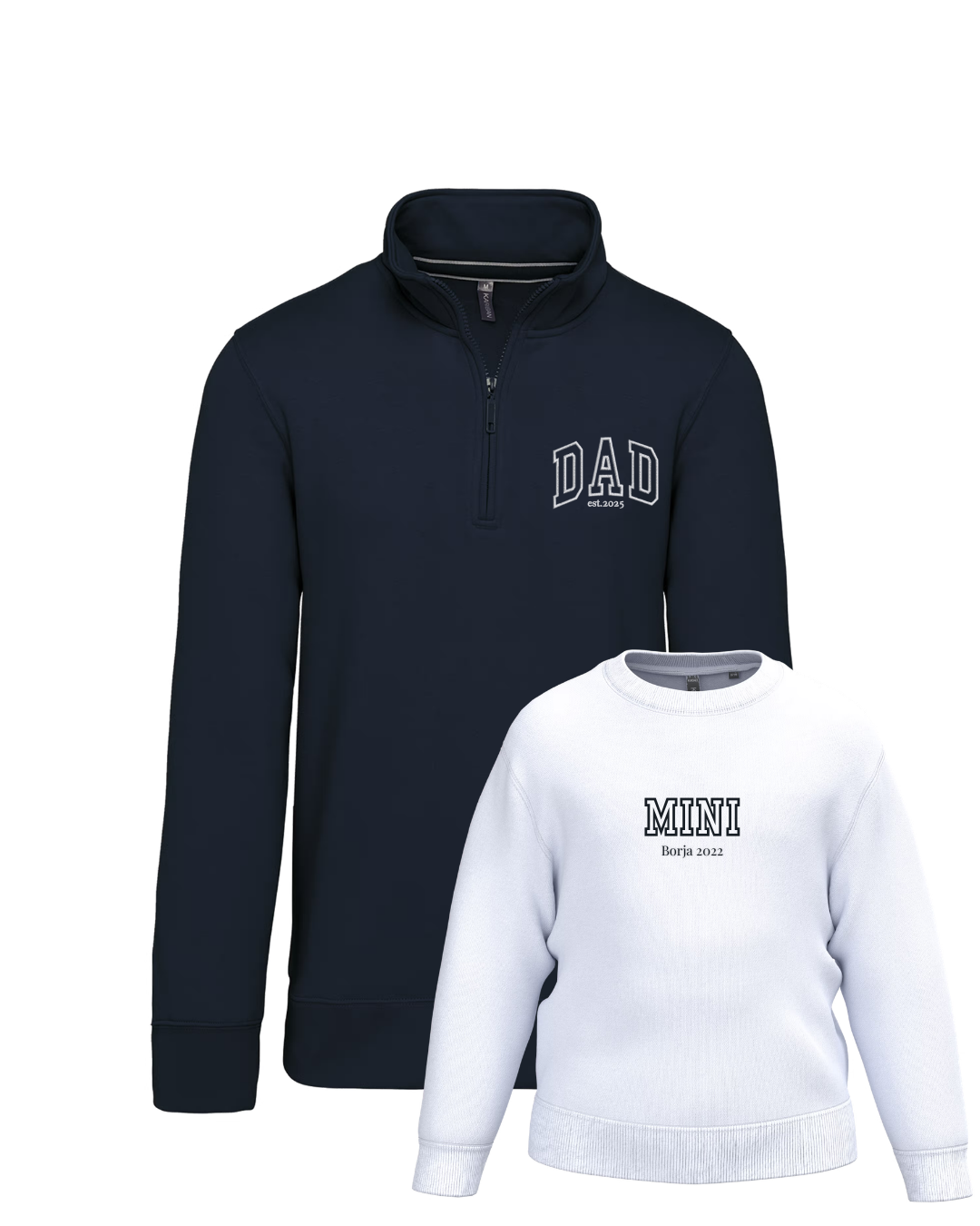 Pack niño y adulto (zip) sudaderas personalizadas Dad y Mini (desde 4 años)