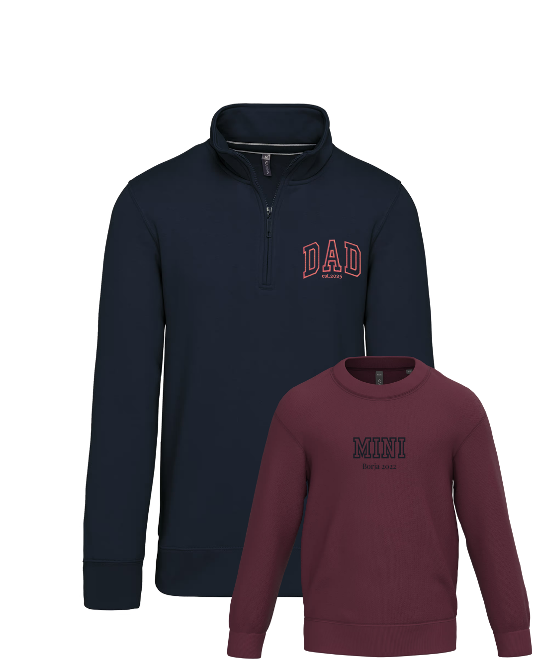 Pack niño y adulto (zip) sudaderas personalizadas Dad y Mini (desde 4 años)