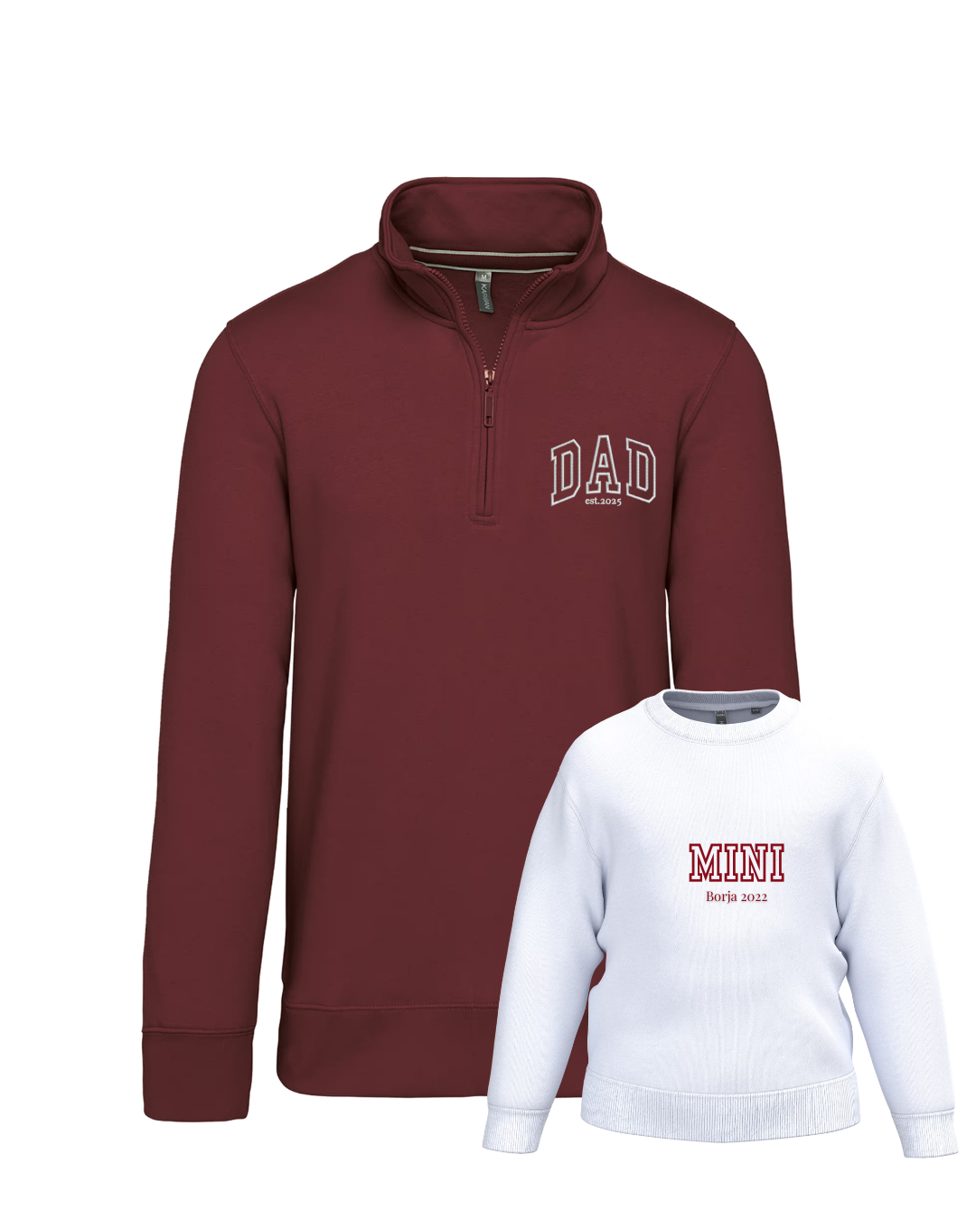 Pack niño y adulto (zip) sudaderas personalizadas Dad y Mini (desde 4 años)