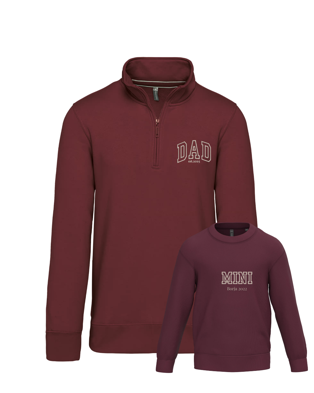 Pack niño y adulto (zip) sudaderas personalizadas Dad y Mini (desde 4 años)