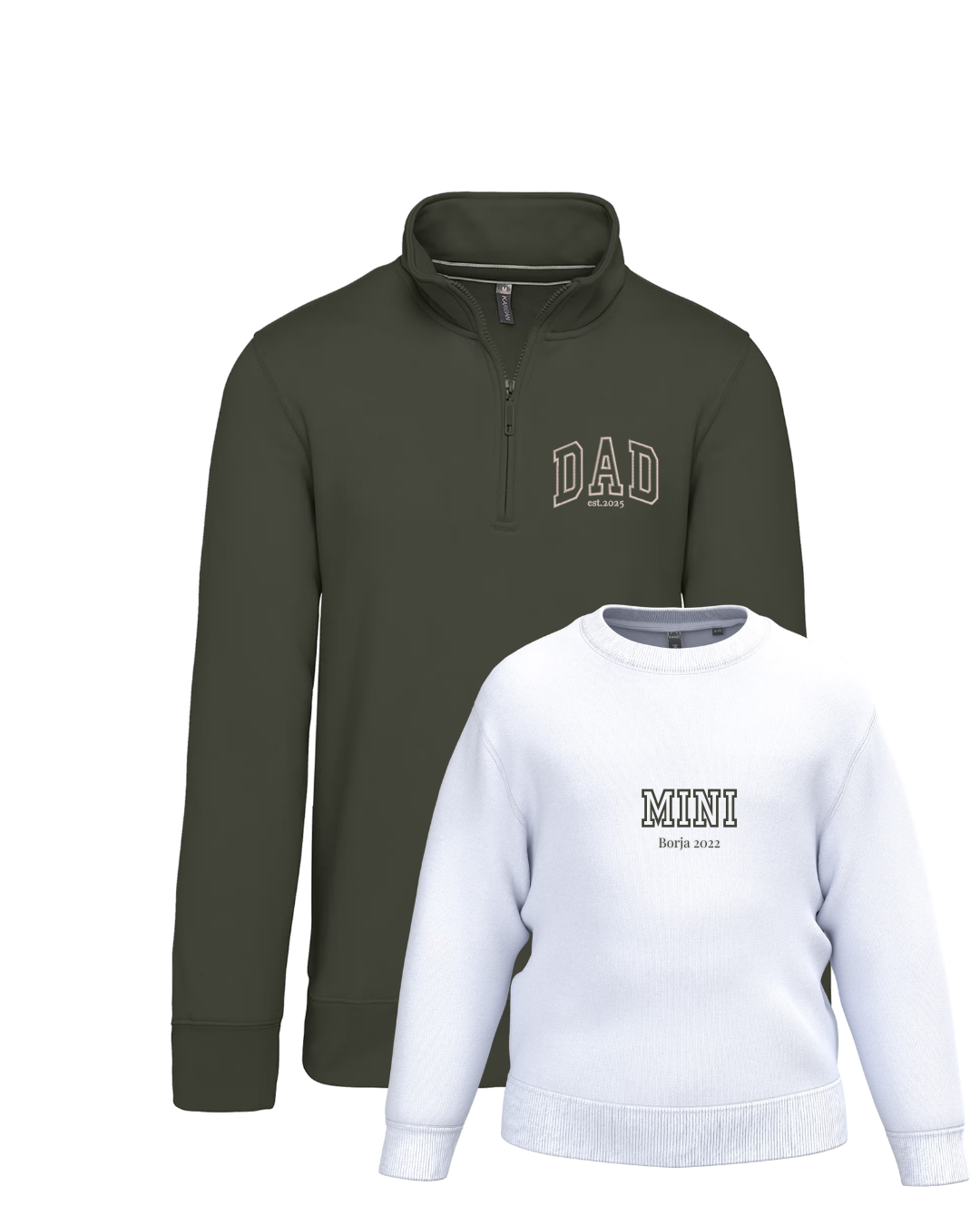 Pack niño y adulto (zip) sudaderas personalizadas Dad y Mini (desde 4 años)