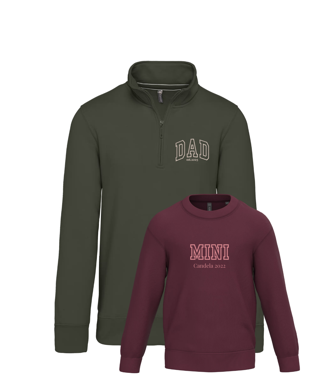 Pack niño y adulto (zip) sudaderas personalizadas Dad y Mini (desde 4 años)