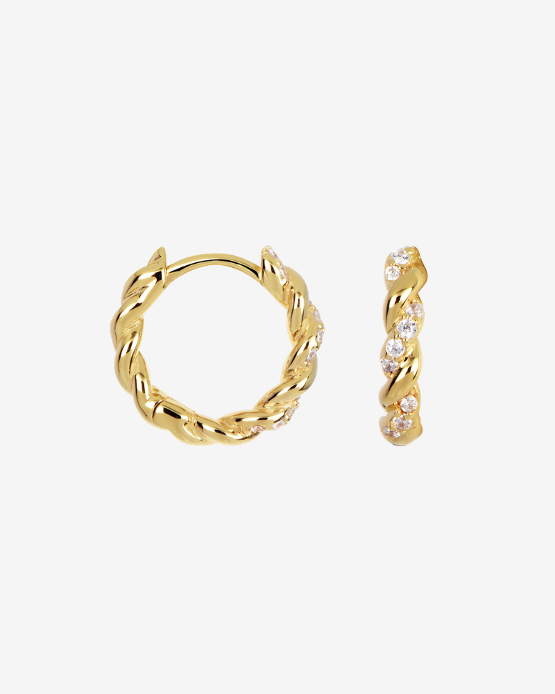 pendiente aro trenzado en Plata de Ley 925 con baño en Oro y circonitas blancas