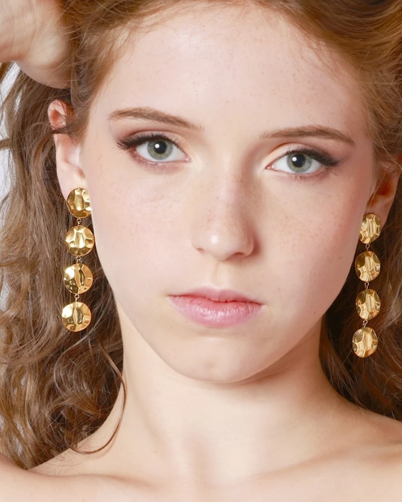 Hammered 4-circle stainless steel earrings