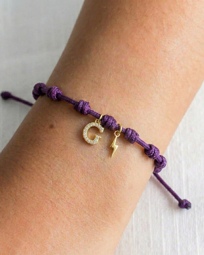 Pulsera recuerdos Inicial circonitas Power Lila oscuro