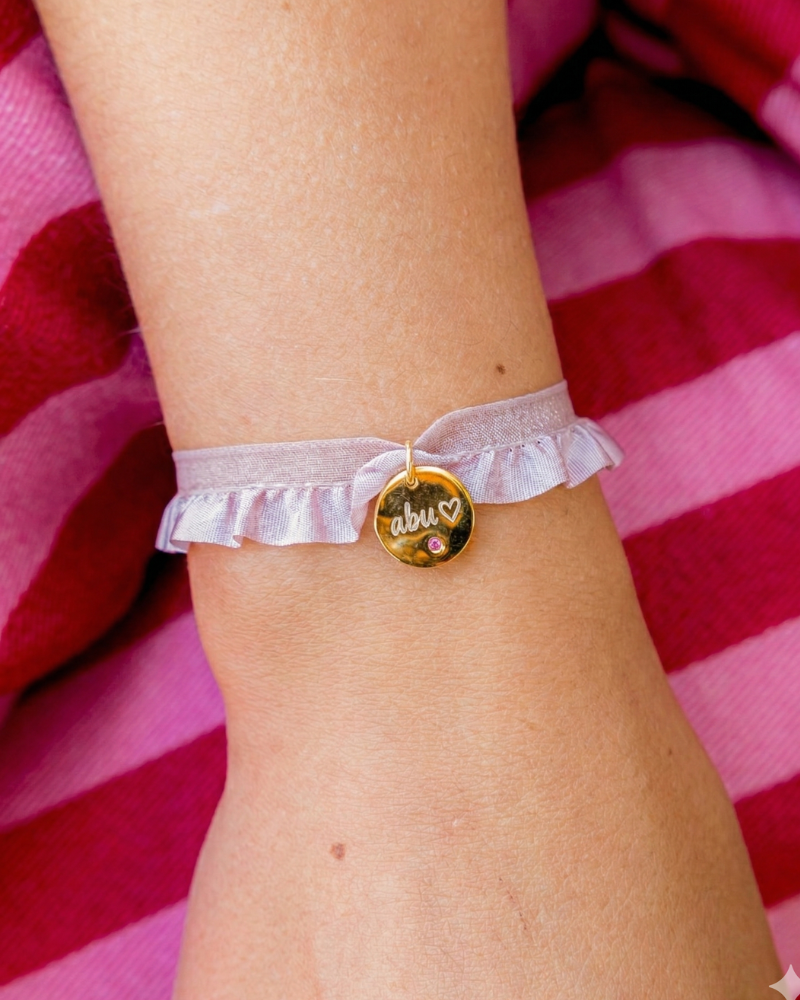Pulsera semirizo rosa personalizada plaquita circonita