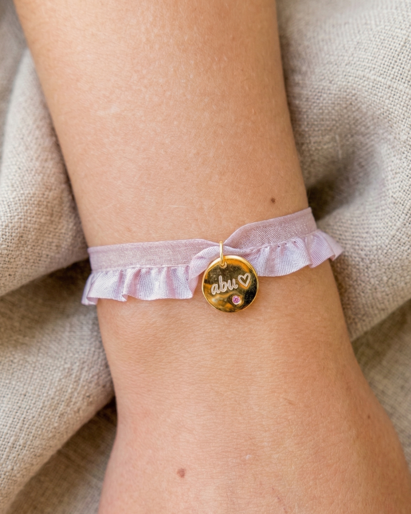 Pulsera semirizo rosa personalizada plaquita circonita